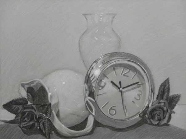 still life Figure Drawing charcoal heightened white