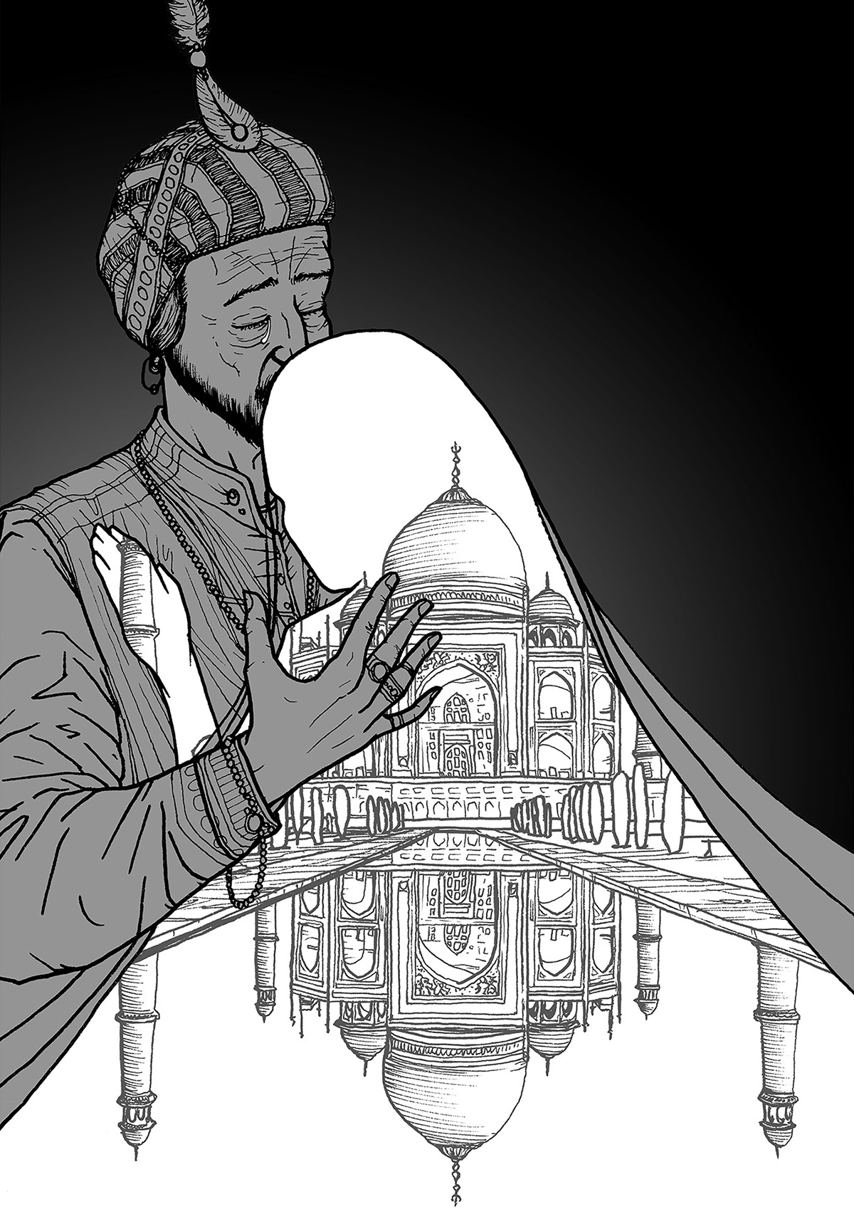 Taj Mahal Graphic Novel pen and ink ILLUSTRATION  cover Comic Book history India Love grief