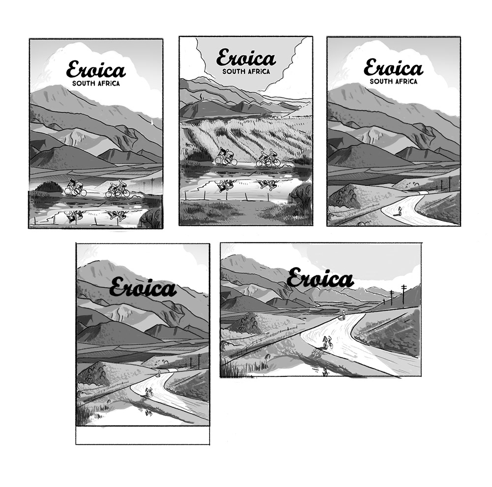 Cycling Eroica ILLUSTRATION  Landscape mountains photoshop poster race Travel vintage