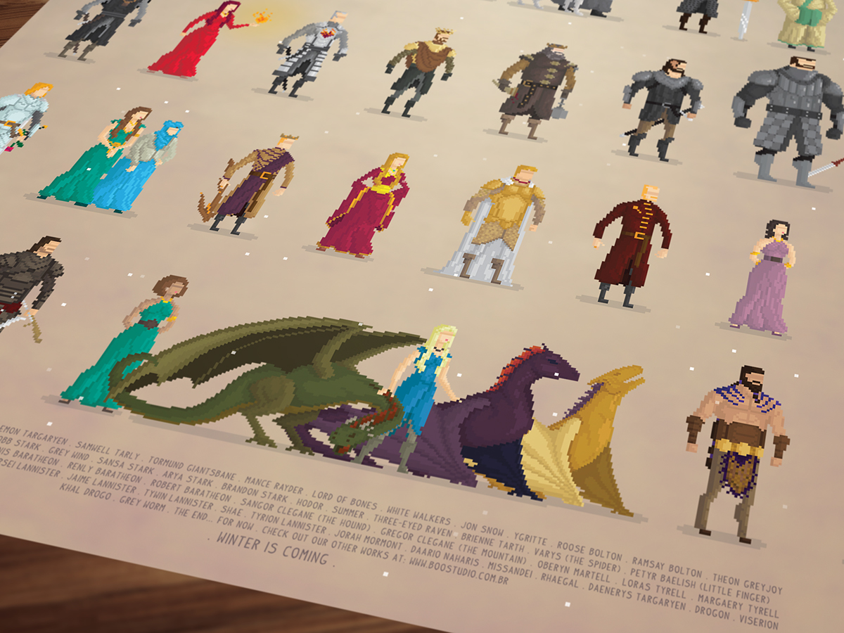 Game of Thrones got winter is coming Westeros Jon Snow daenerys ned stark Stark lannister baratheon greyjoy Pixel art dragons Fan Art