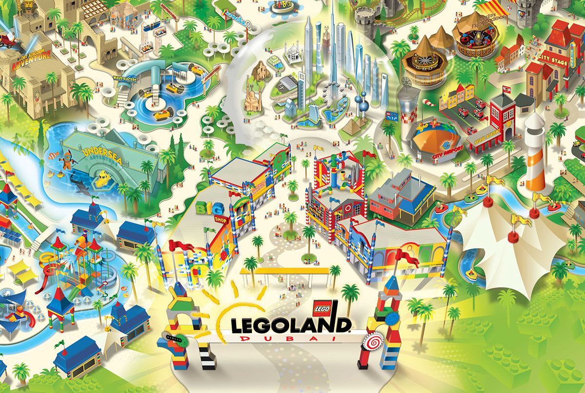Adobe Portfolio Legoland Dubai amusement park ILLUSTRATION  Illustrator vector vector maps maps map design madsberg