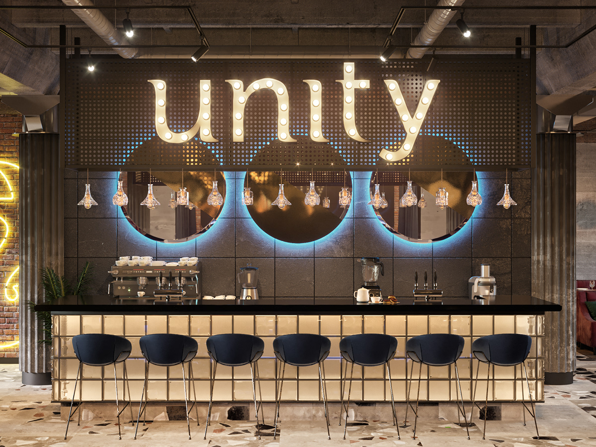 дизайн интерьера лофт Интерьер ресторана Ресторан Unity unity интерьер bar Unity interior design  LOFT Enviso design