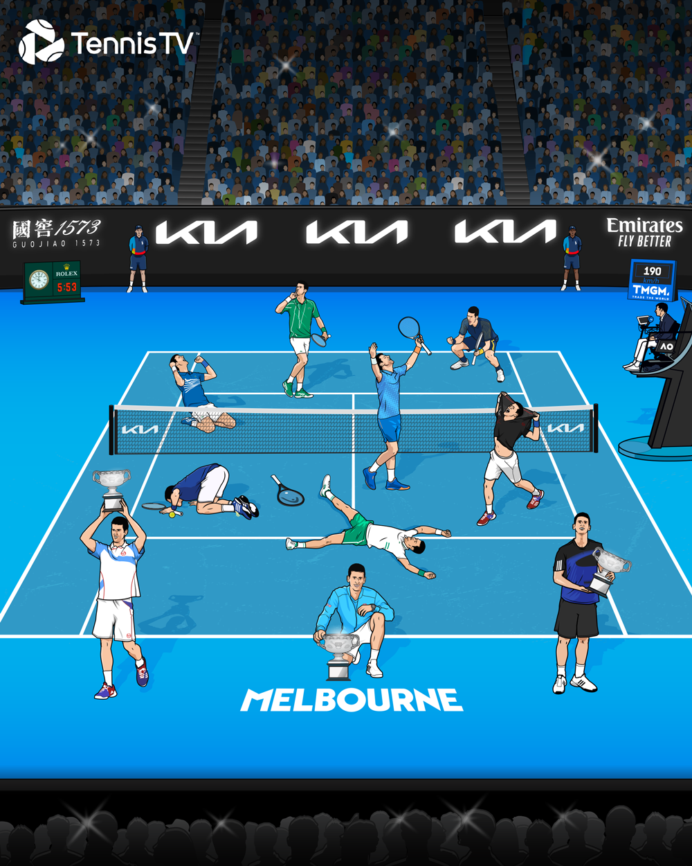art Australian Open djokovic emirates kia Nadal post social sport tennis