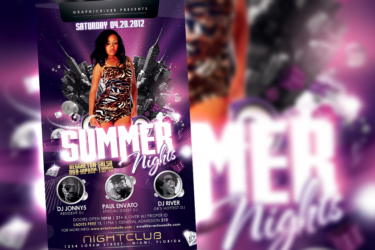 summer  nights flyer nightclub  print Event Promotion