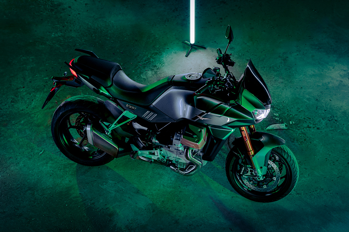 moto guzzi motorcycle motorbike neon commercial Photography  sony alpha automotive   moto Bike