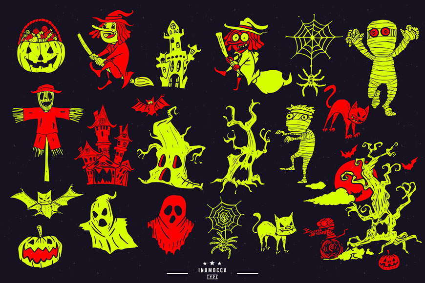 Halloween vintage badges Happy Hallowen pumpkins witcher Cat night zombie parade bat scream