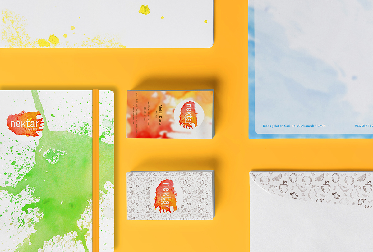 Corporate Identity manual identity Fruit cafe apple strawberry banana watermelon juice color orange yellow red watercolor
