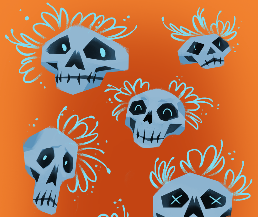Halloween skulls holiday card Flowers
