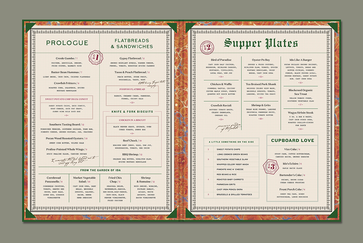 menu restaurant Southern Gypsy