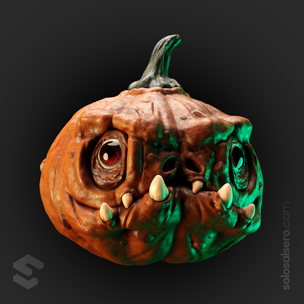 3D blender calabaza Halloween monster orange pumpkin Character design 
