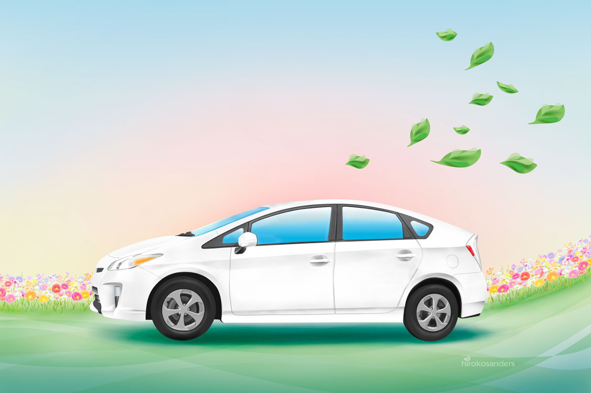 ILLUSTRATION  lifestyle environment eco friendly hybrid car Advertising  driving green Clean Air automobile editorial