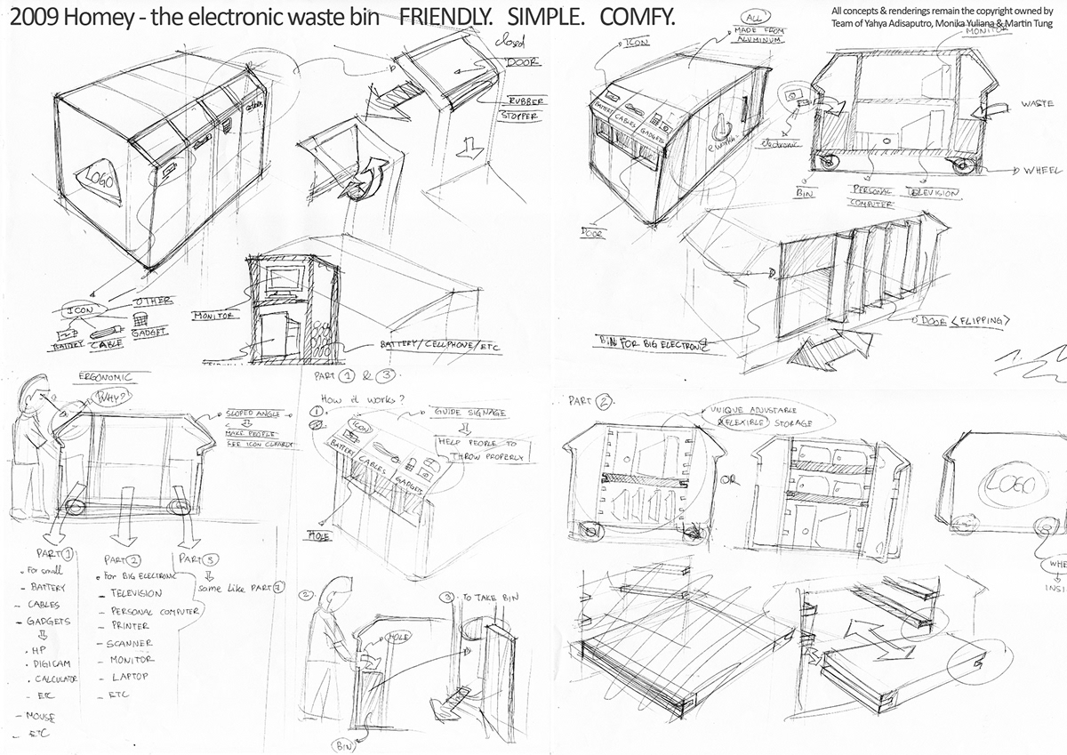 homey bin ewaste bin design waste bin design Electronic product design green design sustainability product design
