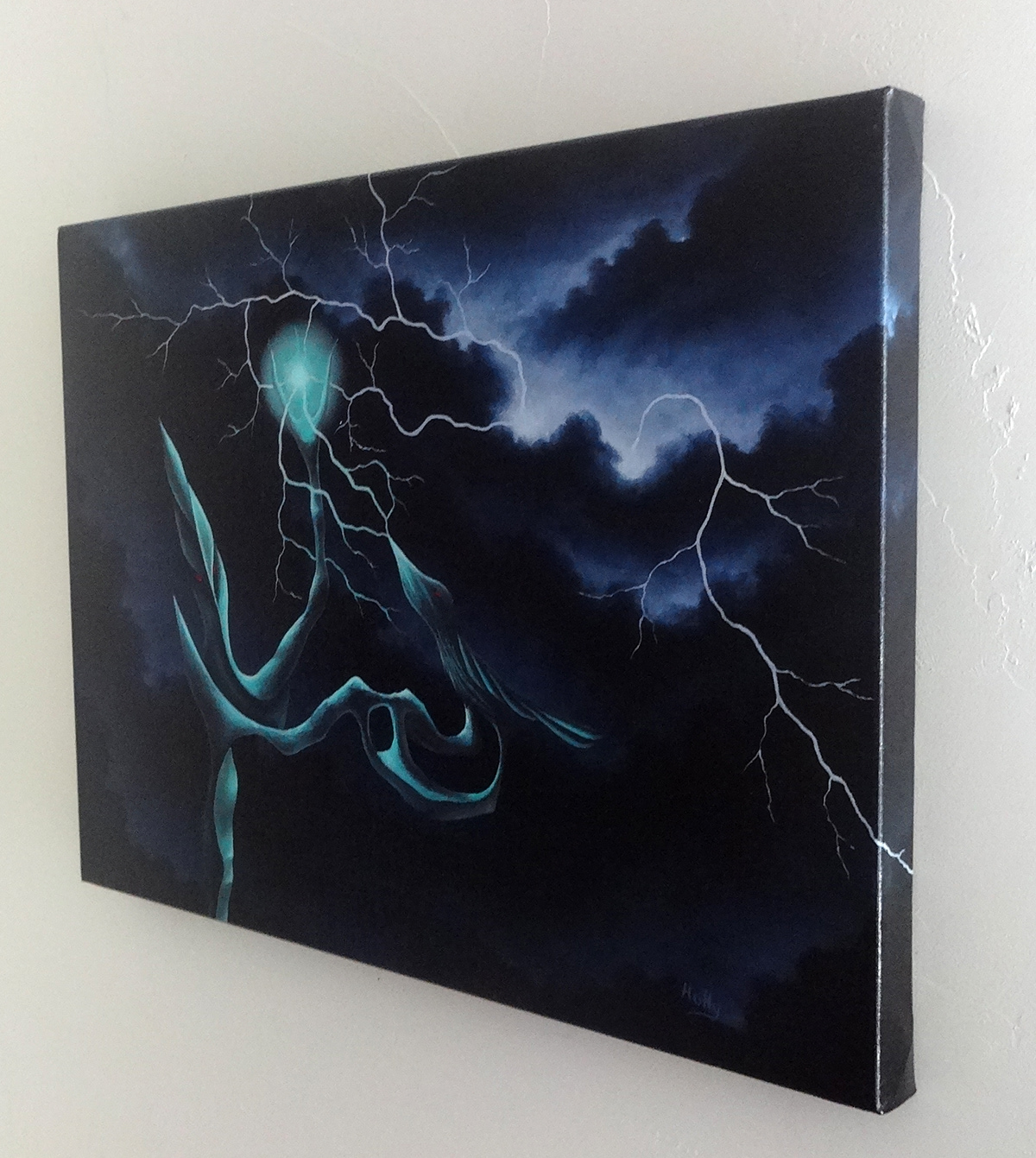 surrealism surreal witch raven lightning thunderstorm gothic thunderclouds horror fantasy art Oil Painting