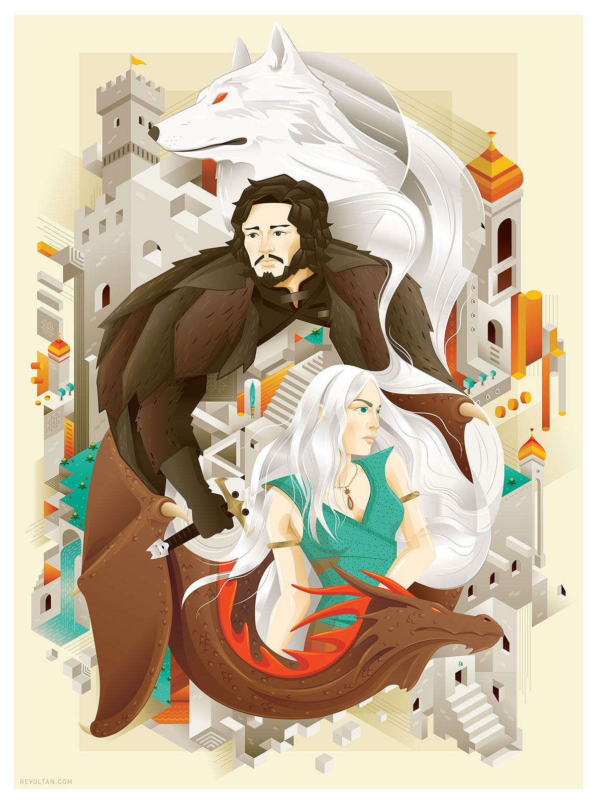 Game of Thrones Fan Art dragon wolf fire snow