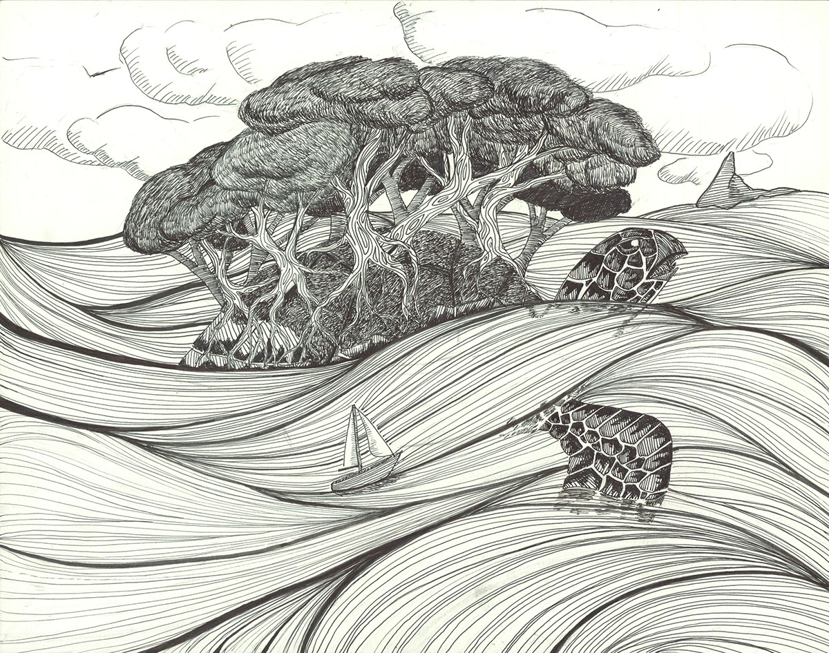 line art ink mythology detail dragon demon Turtle