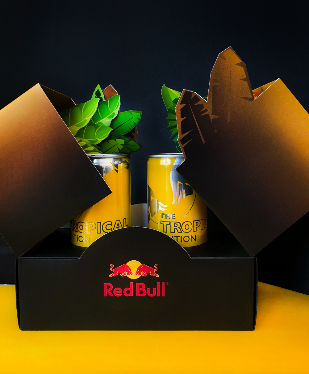 Red Bull Summer Edition TROPICAL EDITION yellow energy drink Tropical Packaging launch Latvia