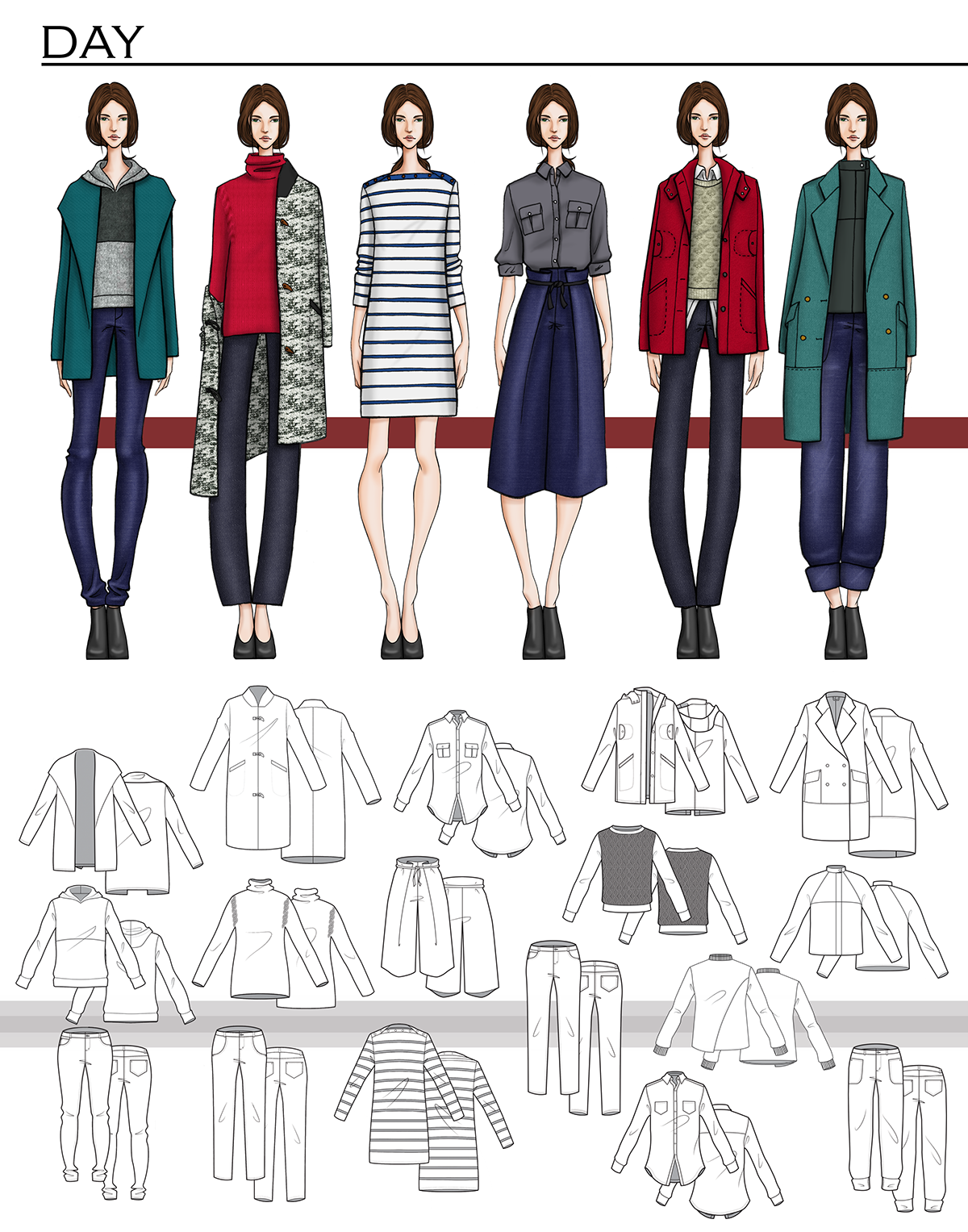 fashion design fashion illustration spec pack banana republic Collection Flats Seafarer