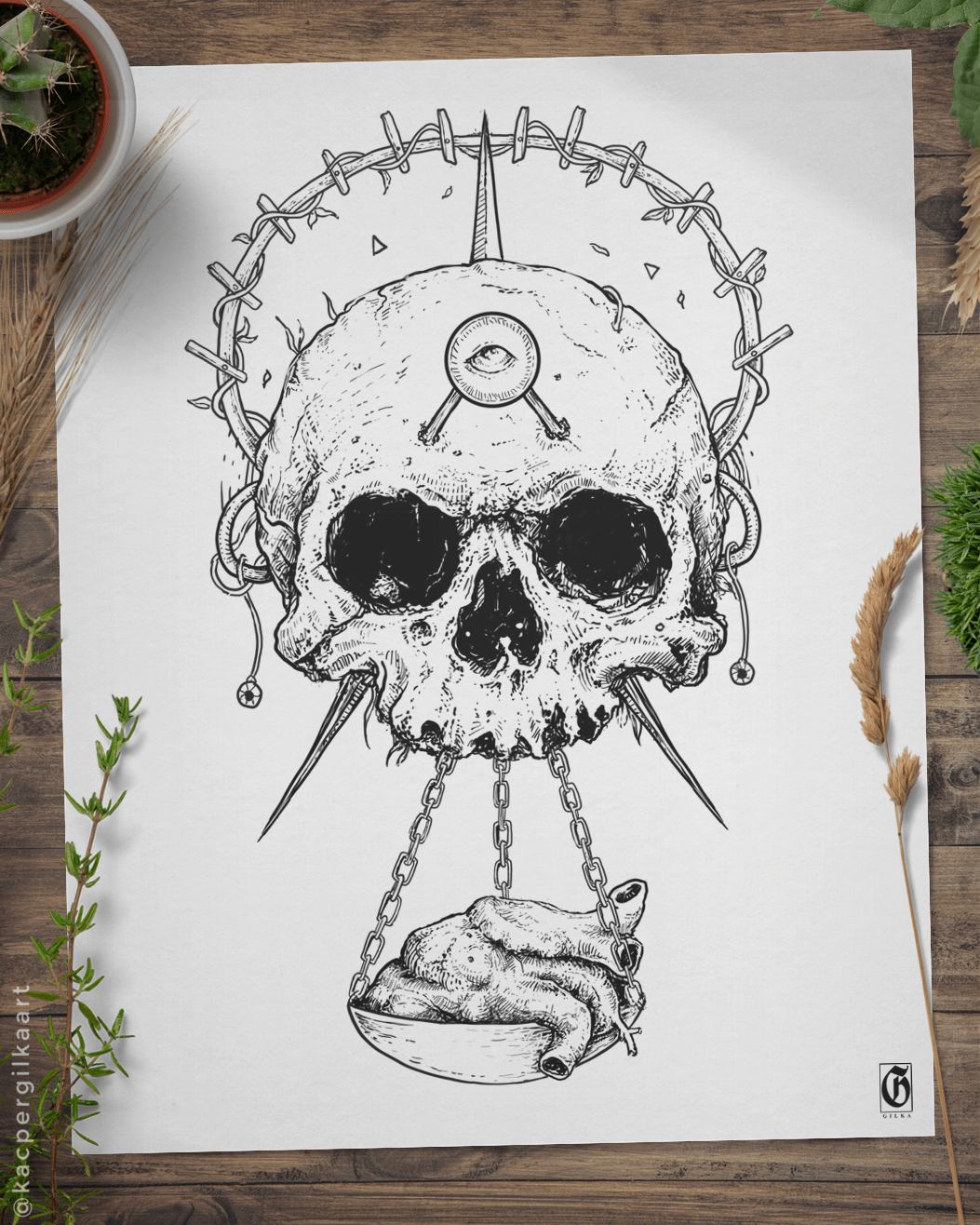 Tshirt Design skull surreal occult dark art symbolic metal band heavy art ornaments creepy