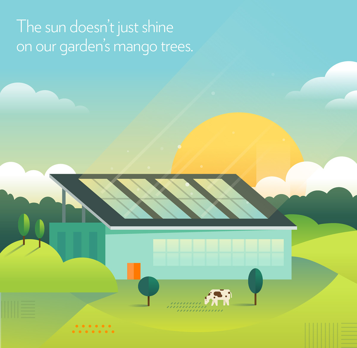 fields Solar energy cow trees Sunny vibrant Marketplace africa