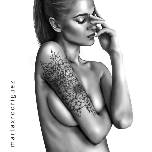 girl nude naked tattoo black White artwork