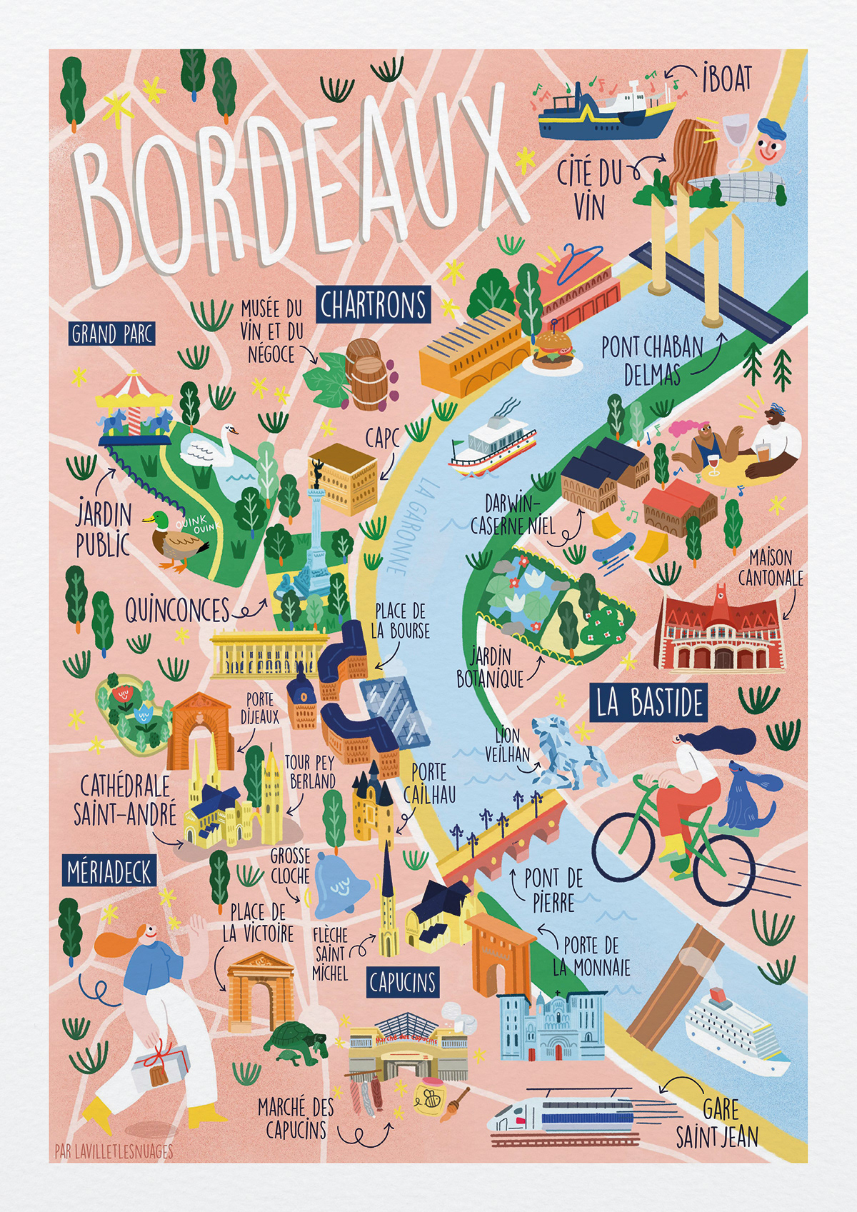 arcachon Bordeaux cartography city map grenoble ILLUSTRATION  lyon maps tourism vector