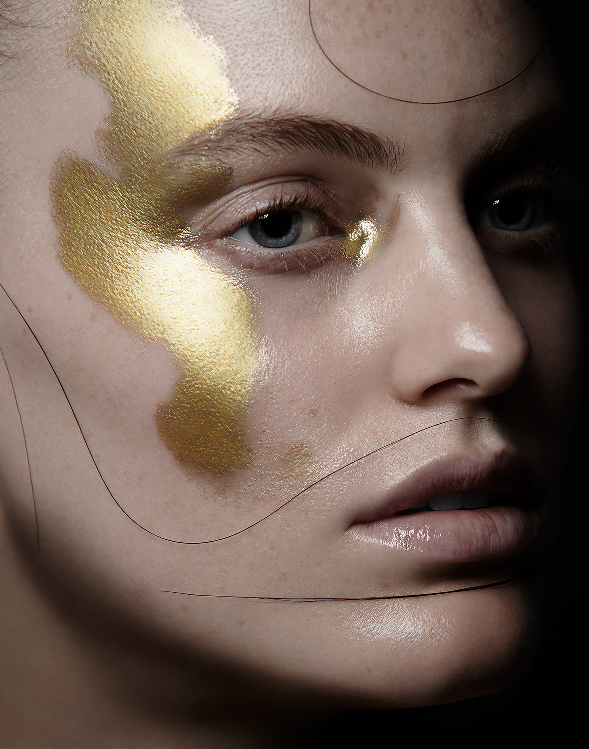Fashion  beauty closeup gold girls model cosmetics MUA eyebrows editorial