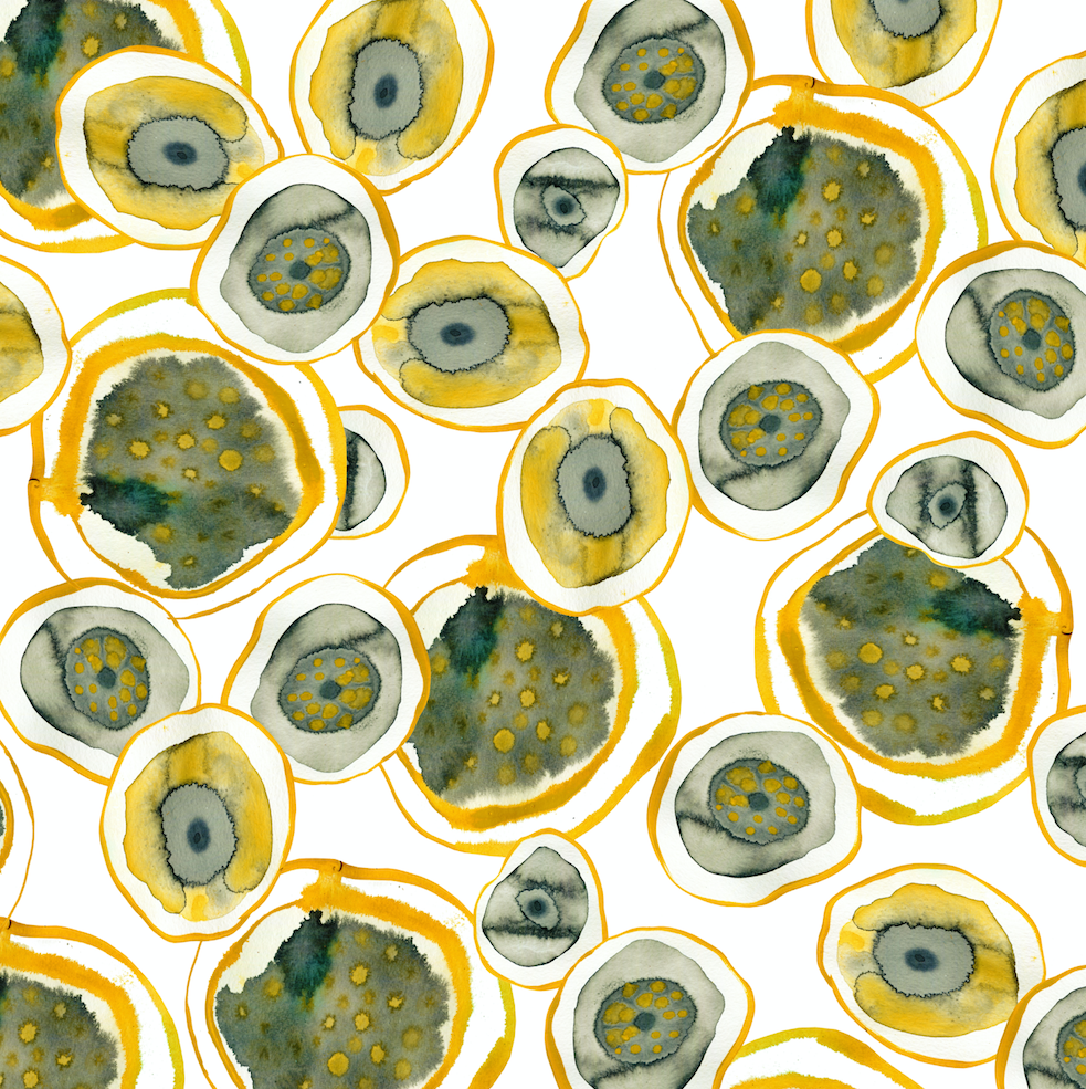 Patterns yellow orange watercolor ink eyes surface design