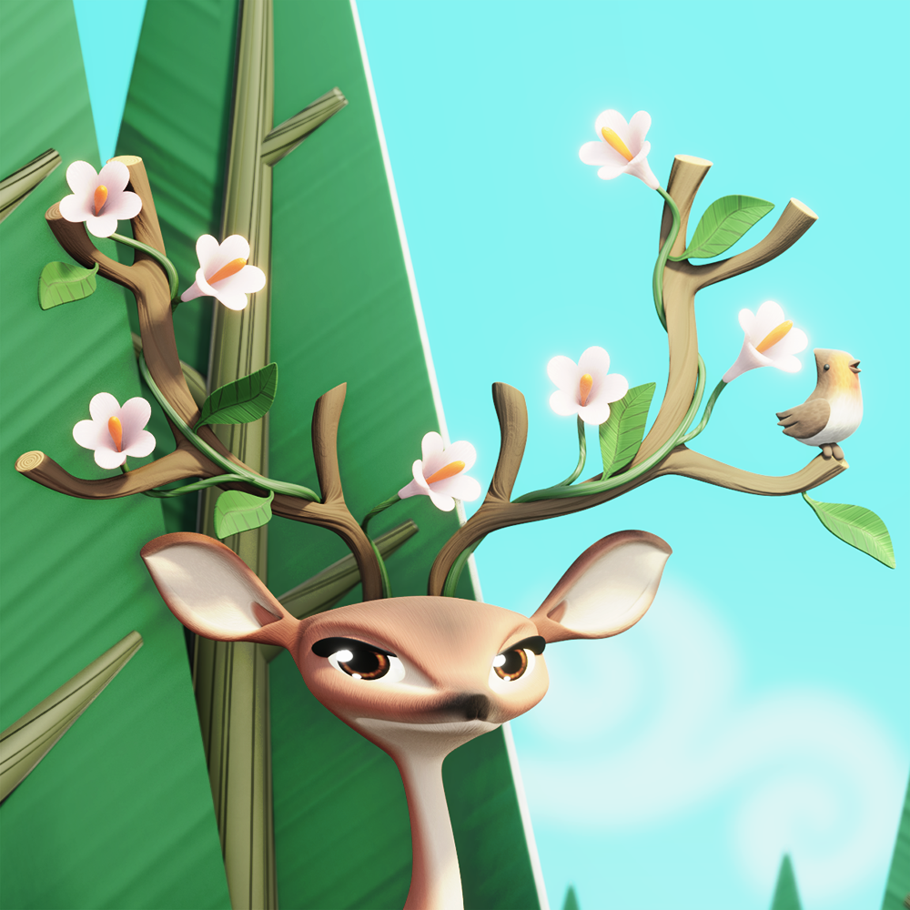 3D cartoon Character design  deer doe fawn spring