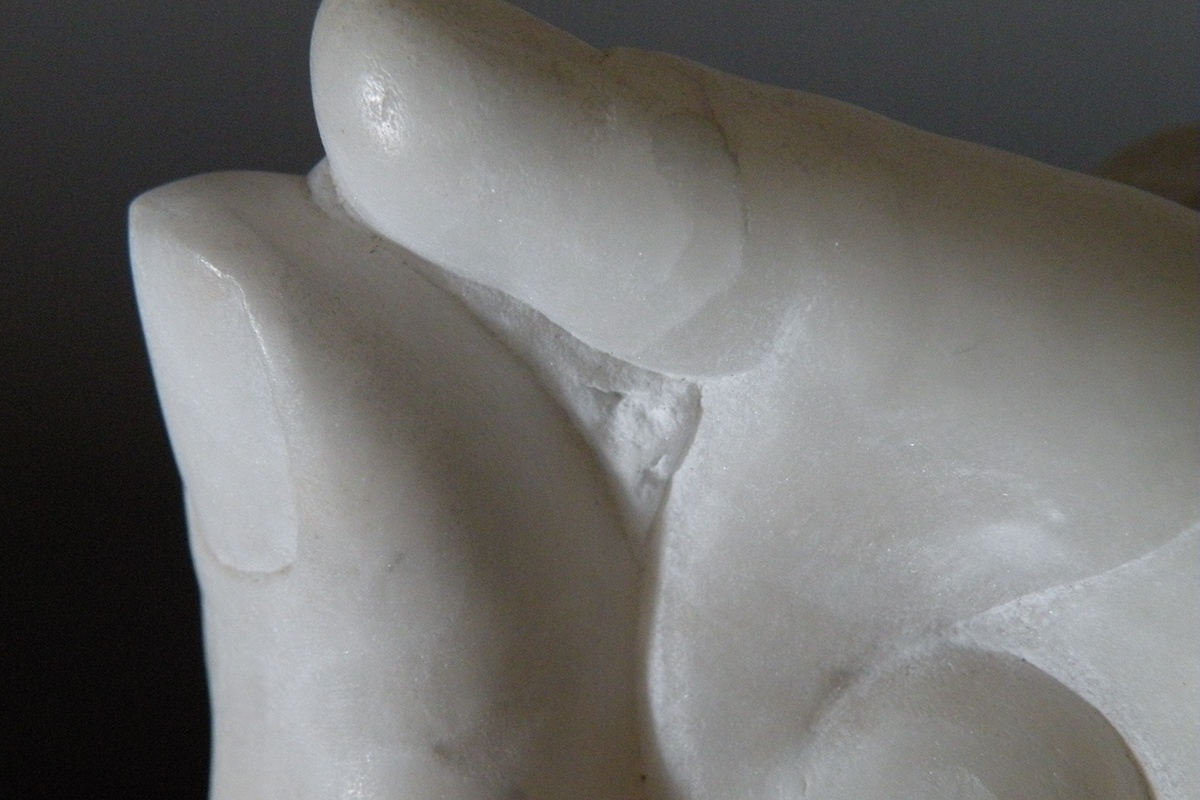 stone Alabaster sculpture White triangle hand anatomy Nicolas Skorupka Direct Carving abstract