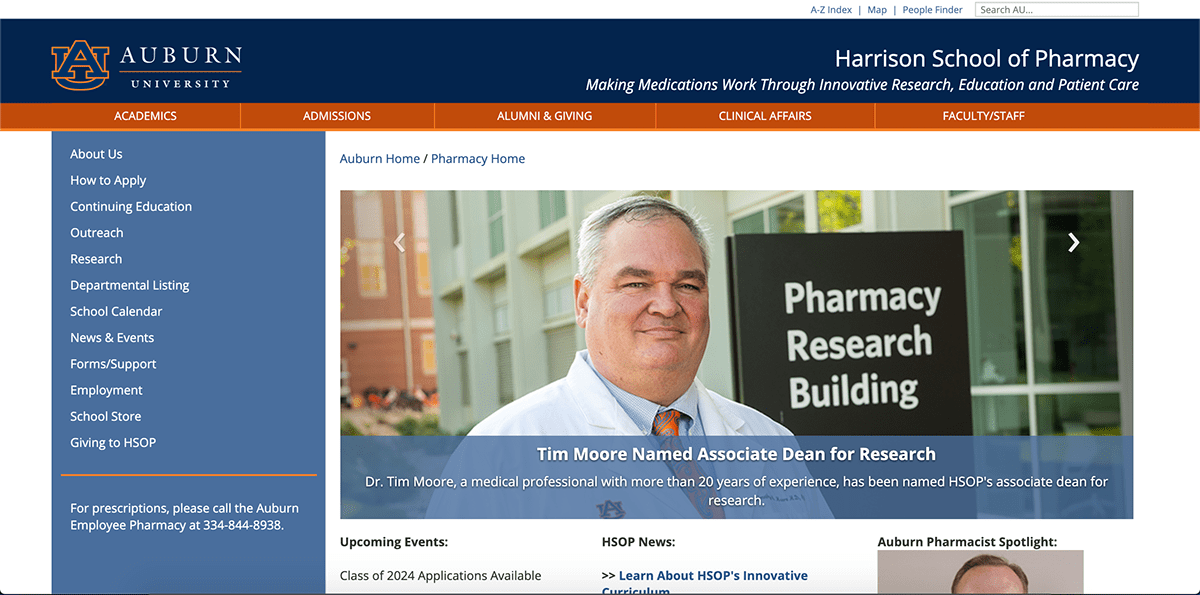 Web Design  Website Web web redesign home page pharmacy University HTML pharmacy school Auburn University