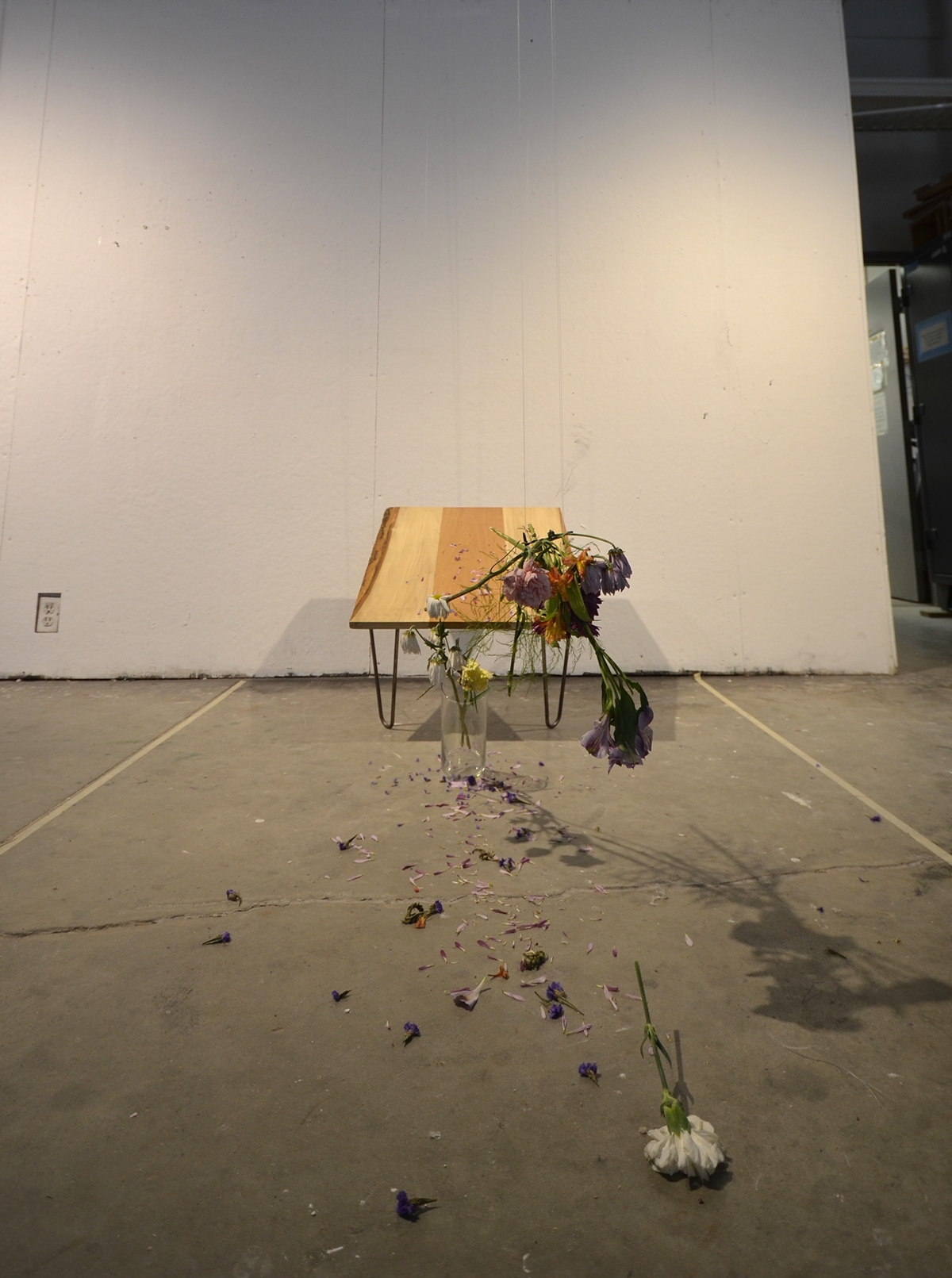 wood glass Flowers table motion installation Spatial Dynamics risd