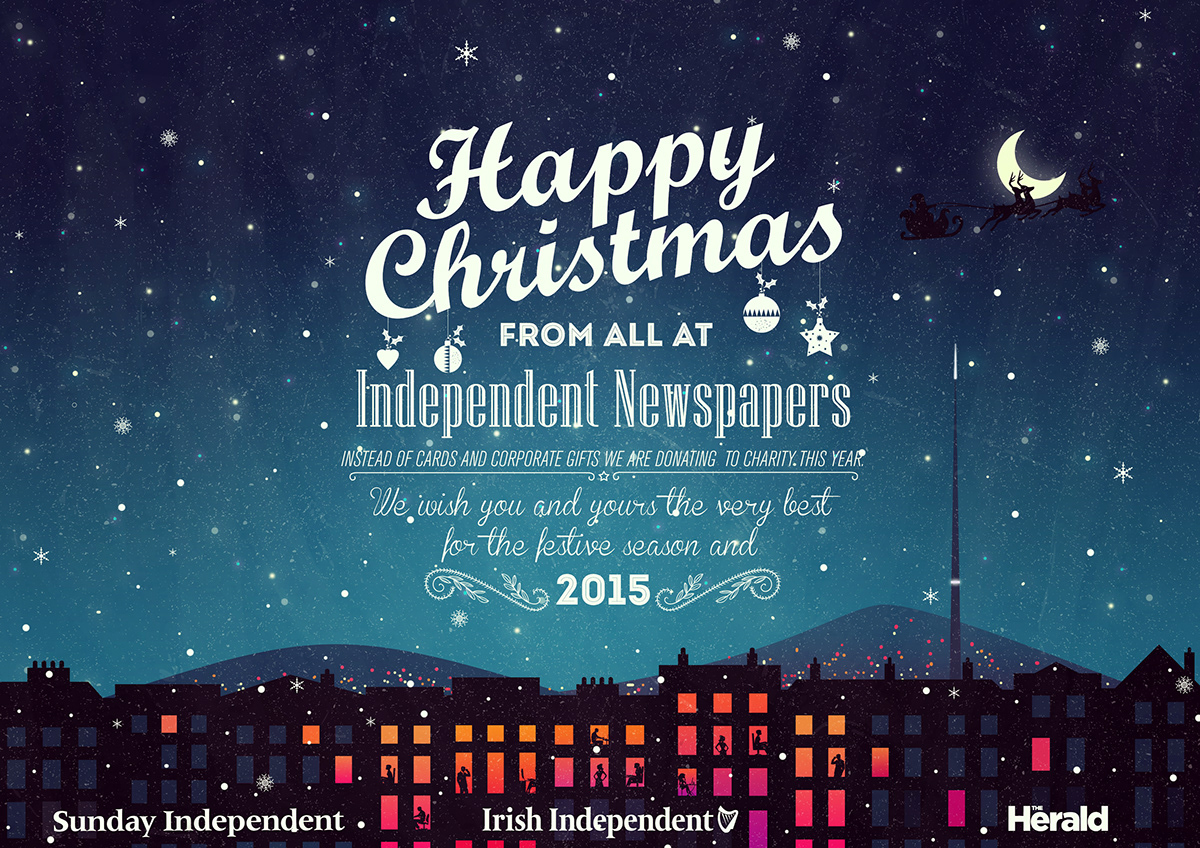 Irish Independent Christmas Christmas card 2014 The Herald Christmas happy new year Independent Newspapers Illustration Christmas Card Christmas in Dublin Dublin Illustration Dublin City Ireland Illustration