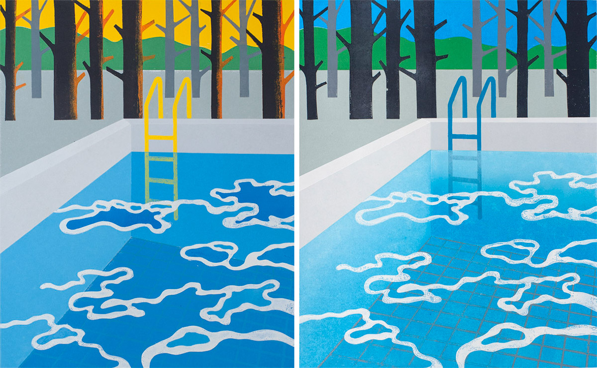 swimming pool forest handprinted print