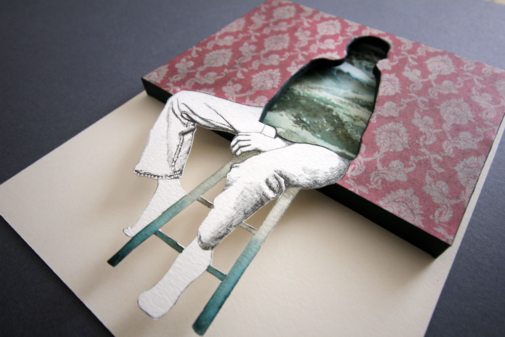portrait Landscape ink figure figurative abstract cut paper collage layers
