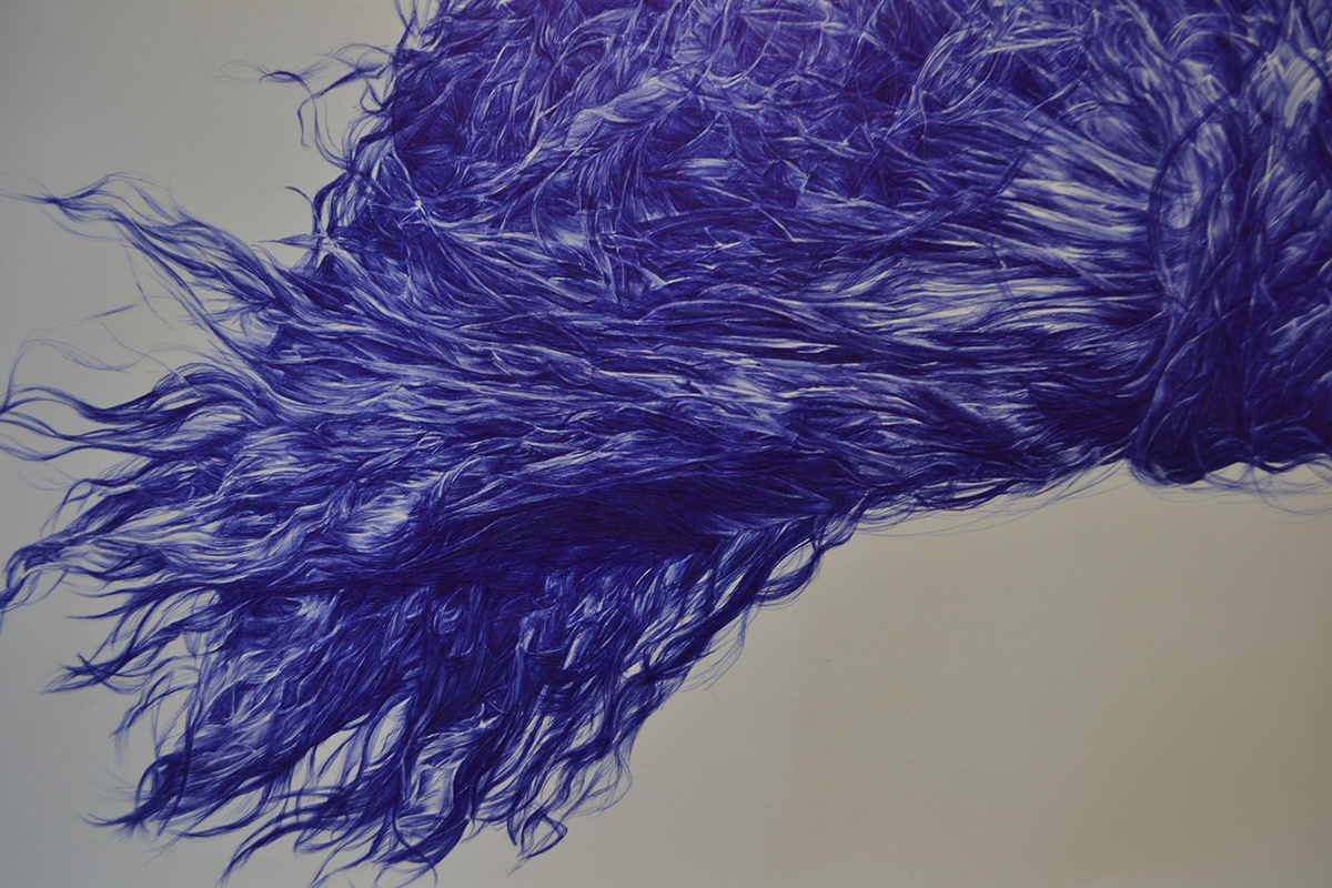 Blue Biro blue pen sketching abstract hair