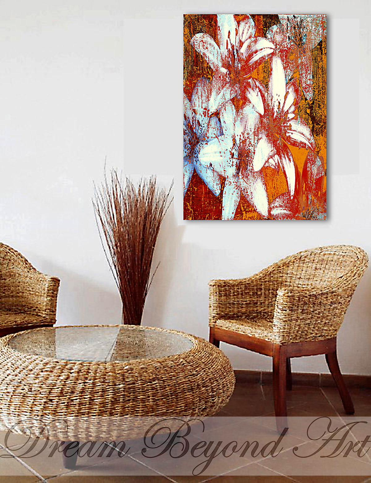 canvas print FLOWER PAINTING home decor wall decor orange painting Glicee Print old painting rotten style mixed media summer painting spring painting