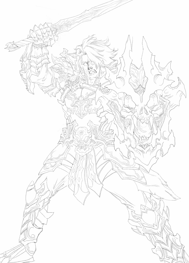 nemesis quest fantasy art skeleton warrior fire shield lighting Sword monster demon evil power Magic  