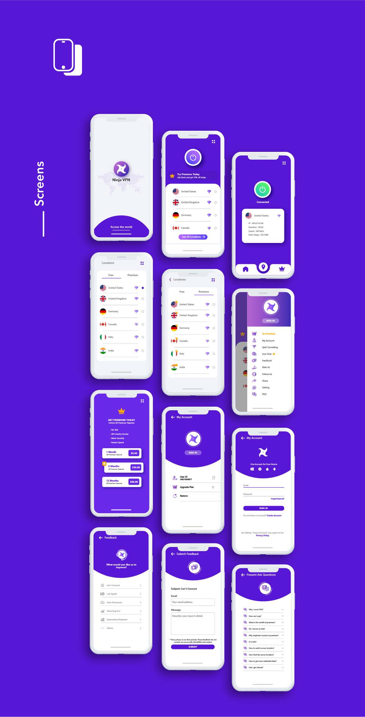 app design app ui mobile app UI design Mobile UI VPN App Design vpn ui design VPN UX Design Mobile app violet Violet Design