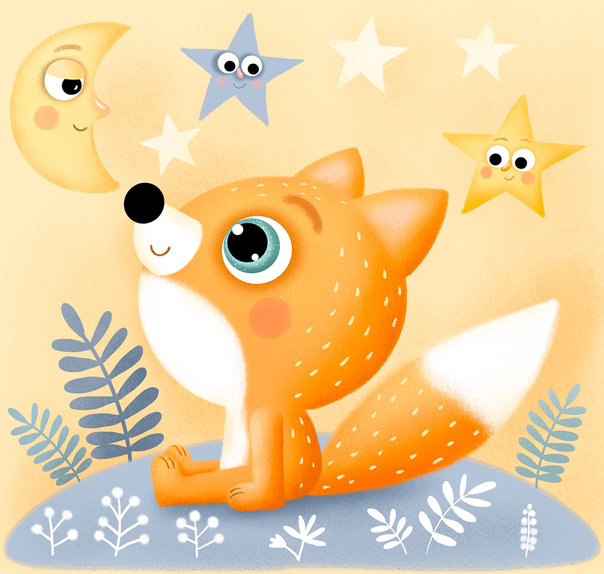 animals baby children ILLUSTRATION  owl sticker wood FOX moon star