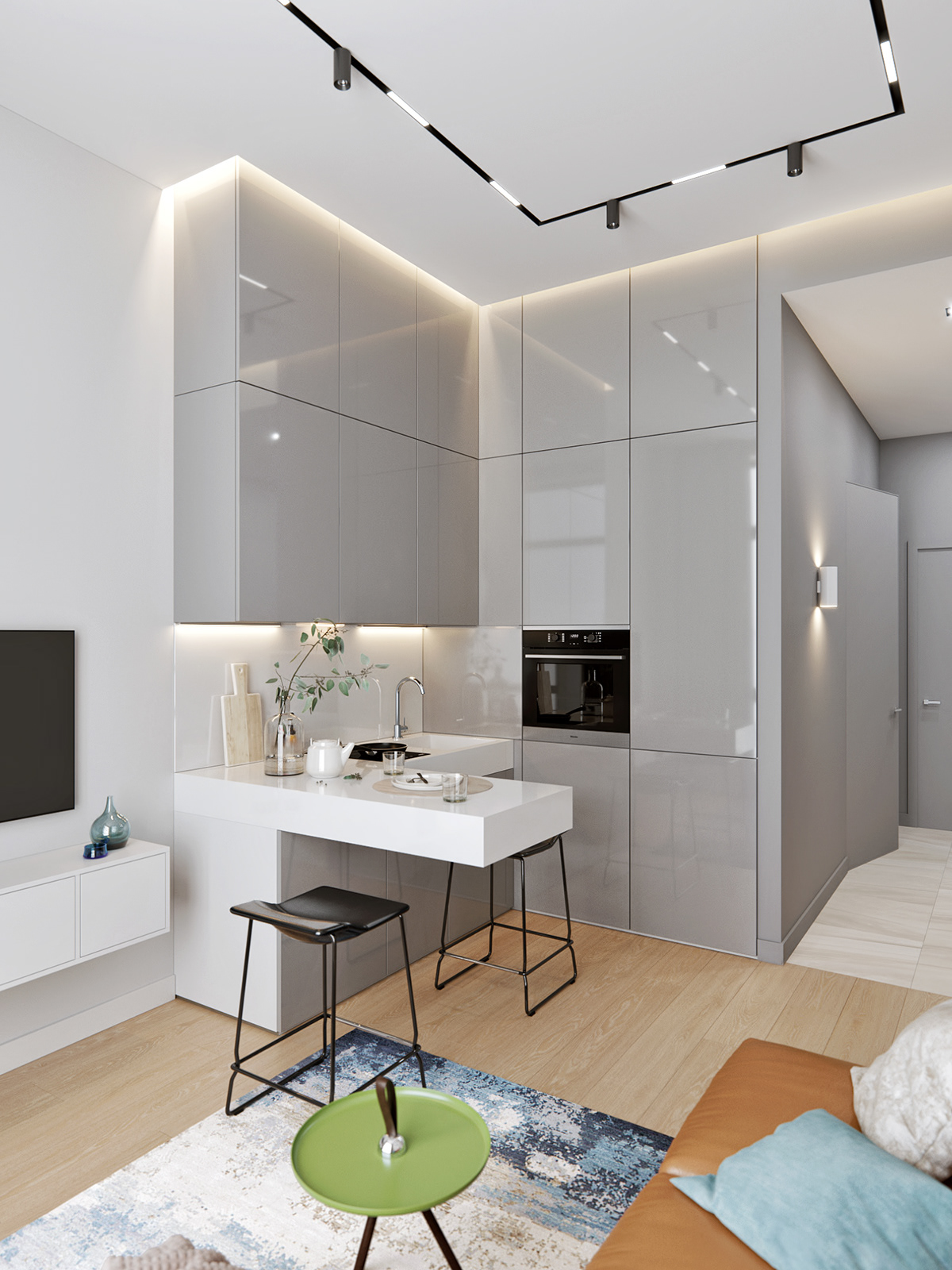 architecture interior design  Minimalism White vibialight modern apartment corona render 