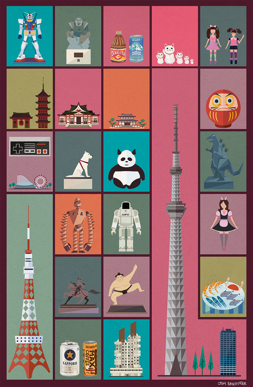 Adobe Portfolio James Sandifer freelance illustrator Freelance Animator tokyo illustrated map japan travel illustration prints posters