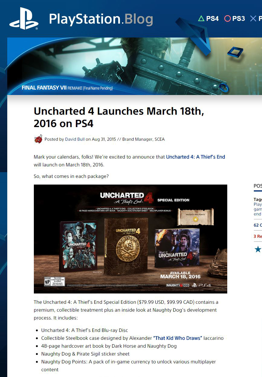 Sony playstation uncharted Uncharted 4 nathan drake SOE steelbook