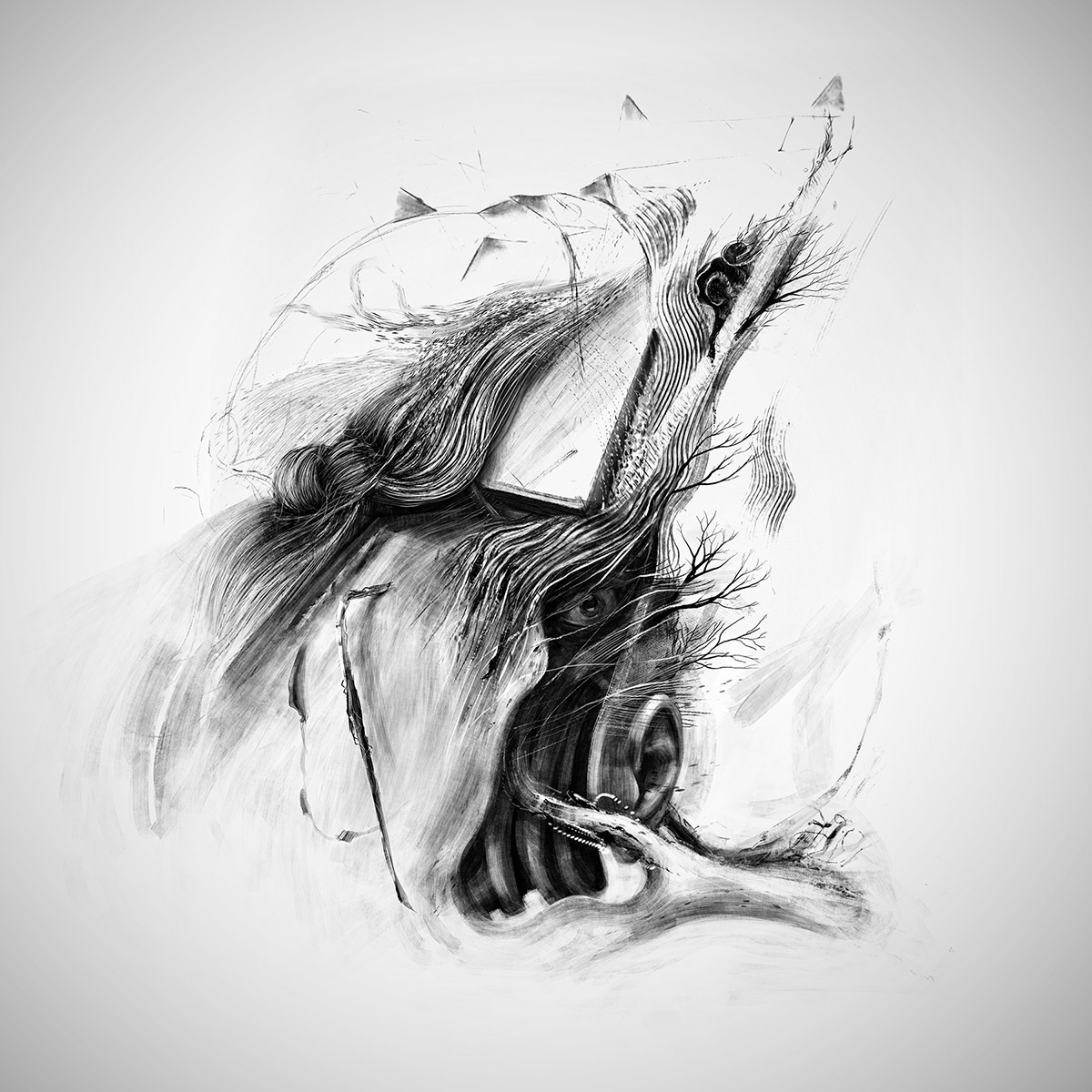 dromnu album art Balck & White b&w abstract watching darkness pen pen and ink black dark