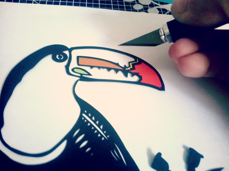 papercut handcut toucan bird wild Nature color paper creative decoration tableau