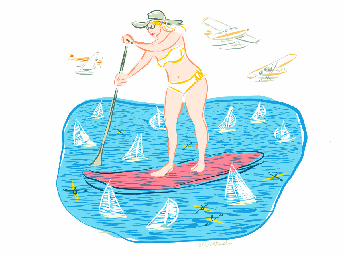 Boats kayakers Padding Boarding ILLUSTRATION  adobe illustrator adobe draw Editorial Illustration seaplanes Digital Art  vector art