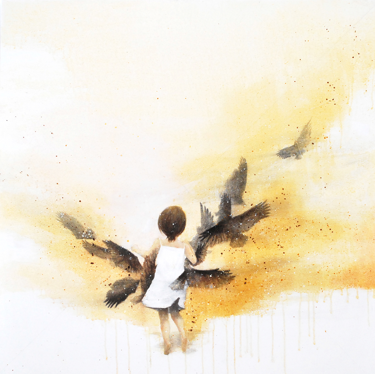 mixed media children Landscape people geometric abstract adventure Eagles Wings  collage