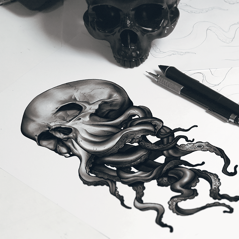 tattoo skull tentacle polvo caveira Tatuagem