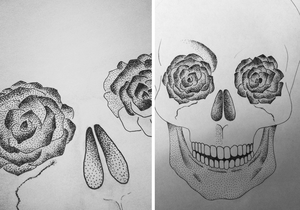 beauty oldskool skulls skeleton heart Roses draw dot