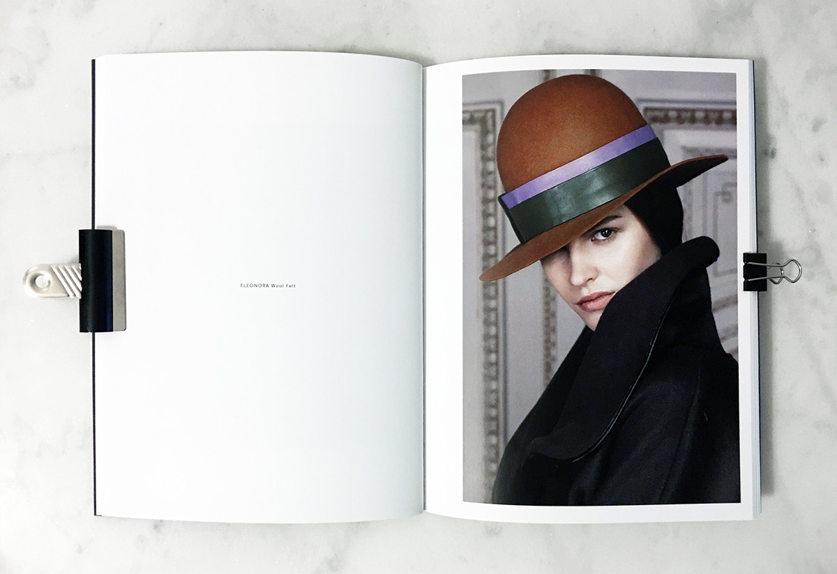 Lookbook typographic print milliner couture design book cover hotfoil photo beauty models Stockholm Sweden