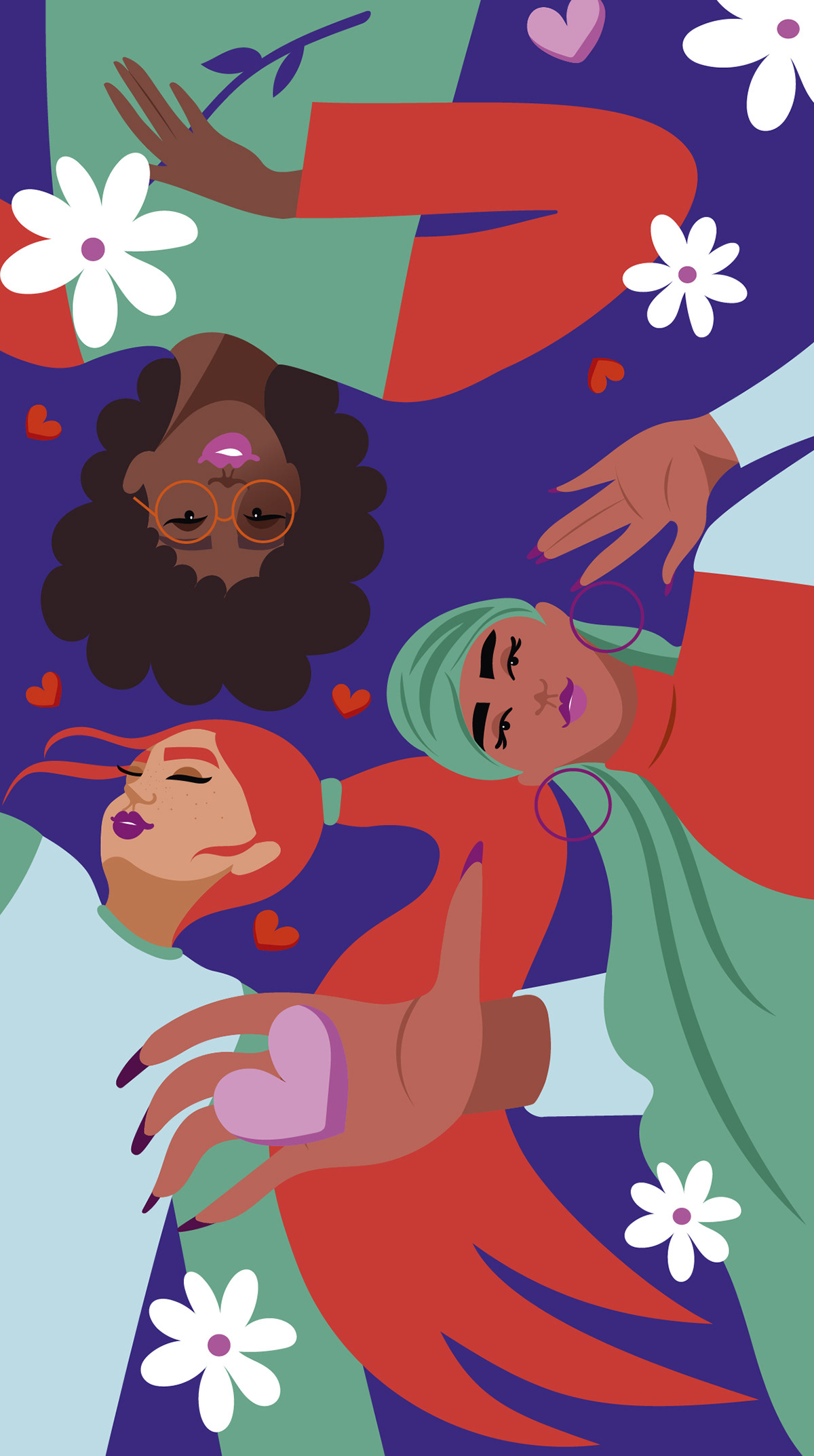 3 women created in vectors. Colorful flat design